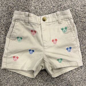 Janie and Jack Beige Shorts with Colorful Embroidery with Mickey Mouse
